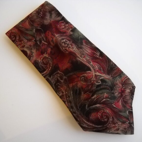 Bill Blass Men Bill Blass Magenta Neck Tie 100% Silk Pink Green Floral Paisley Mens Neckwear